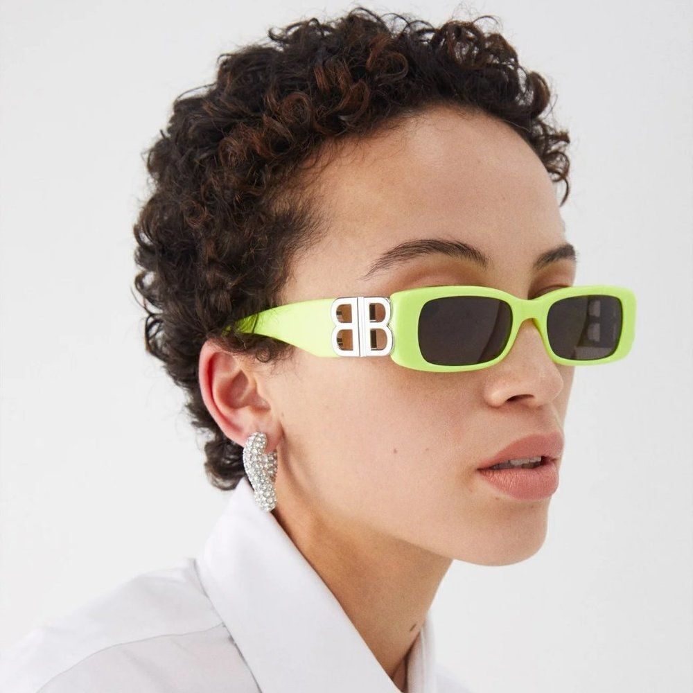 NEW Balenciaga  BB0096S 008 Yellow Silver Logo Grey Square Unisex Sunglasses - Picture 4 of 14